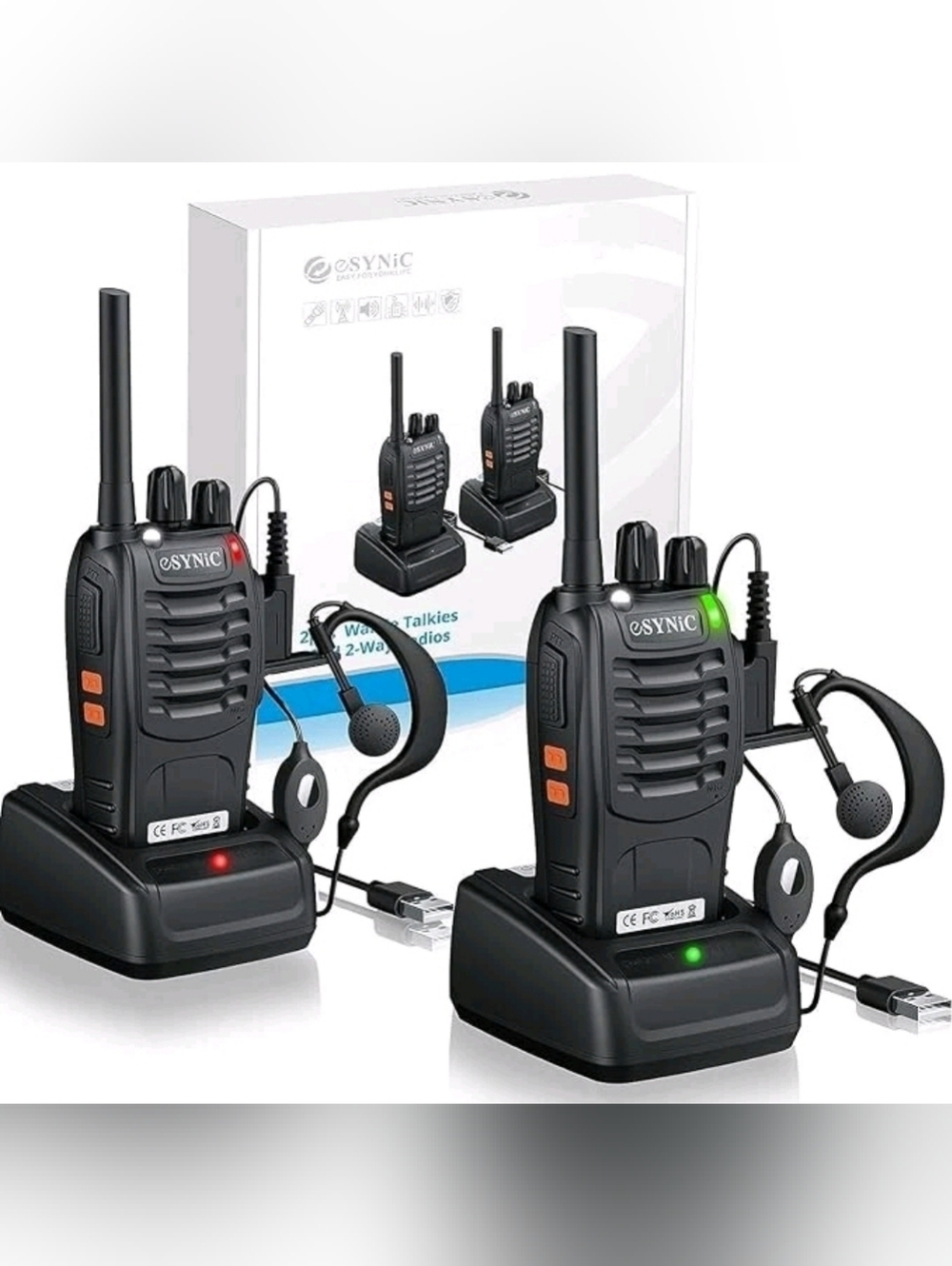 eSynic 2Pack Professional Walkie Talkies for Adults 5KM/3Miles Long Rang Walkie